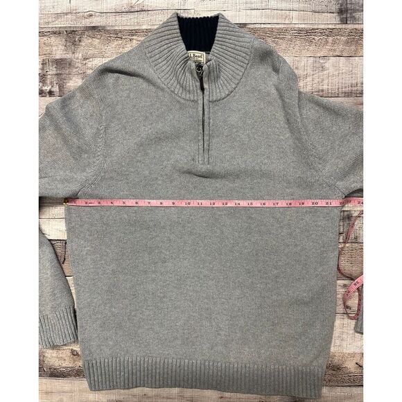LL Bean Mens Large Gray 1/4 Zip Heavyweight Cotton Pullover Grandpa Sweater - Picture 3 of 6